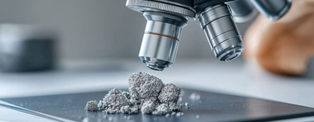 Keramisches Pulver unter dem Mikroskop als Ausgangsstoff für Hightech-Werkstoffe