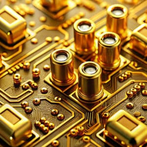 Goldkontakte in der Elektronik – Leiterplatte – Symbolbild für hochwertige Verbindungstechnik in der Elektronik